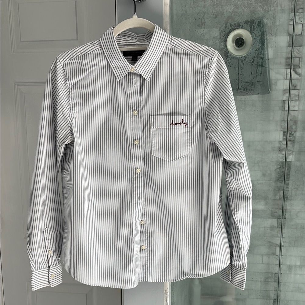 Banana Republic White and Gray Blouse Classic Design